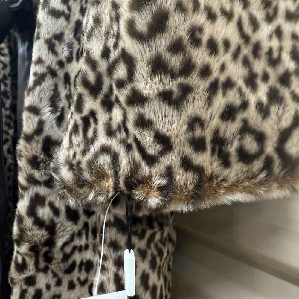 Calvin Klein Animal Print Faux Fur Coat with Brown Leatherette Belt - Picture 10 of 16